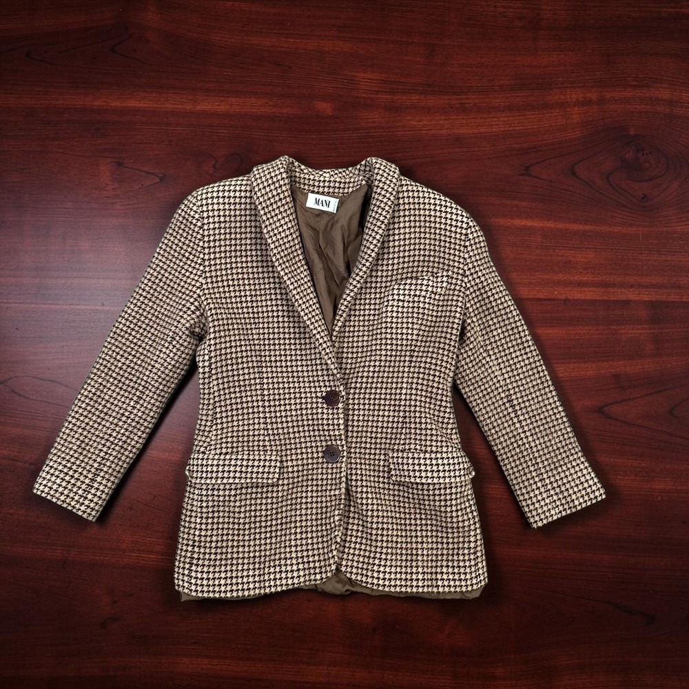 Vintage MANI Italy Houndstooth Wool Blazer Jacket Academia Preppy Shacker Coat